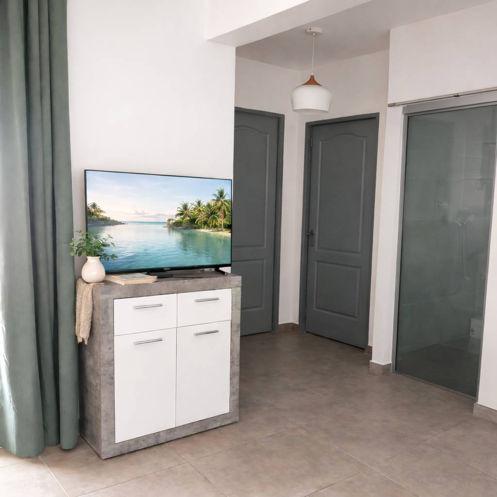 Coin télévision et accès à la salle d'eau